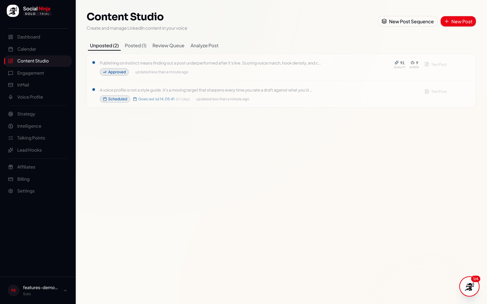 Content studio showing AI-generated draft from a rough idea